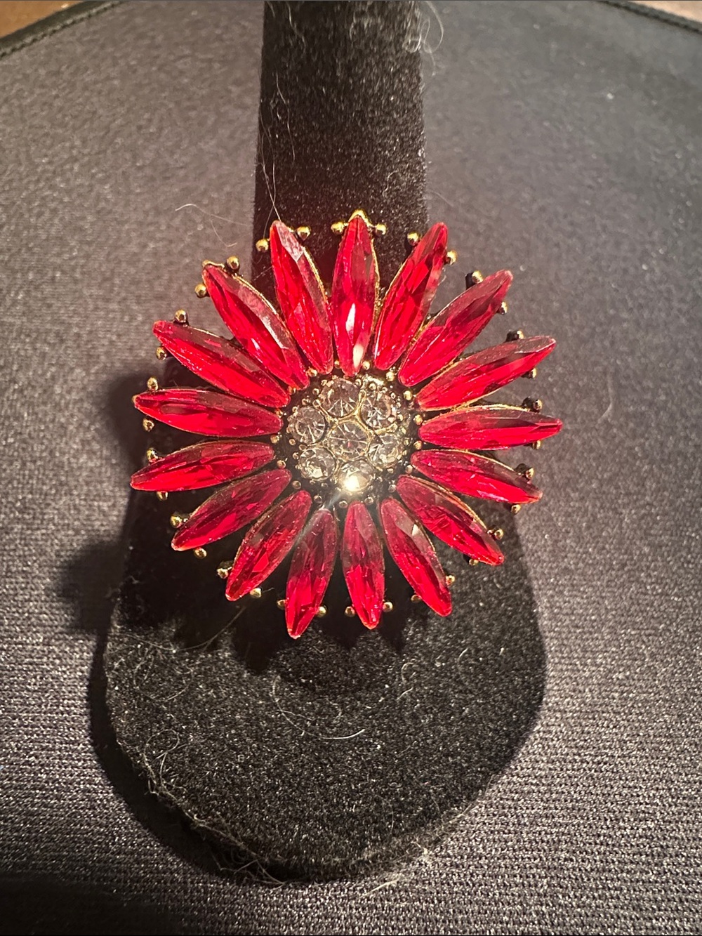 Red Floral Crystal Statement Ring - Unbranded